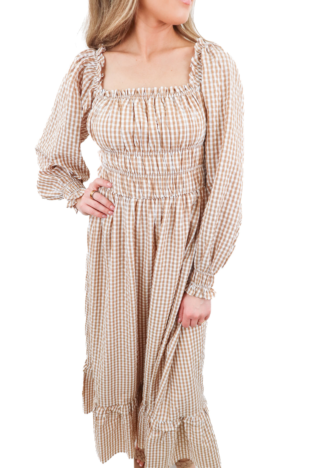 Petal & Pup brown checkered maxi dress (S)