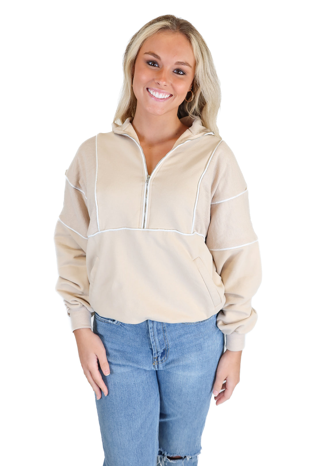 kittenish tan quarter zip sweatshirt (s)