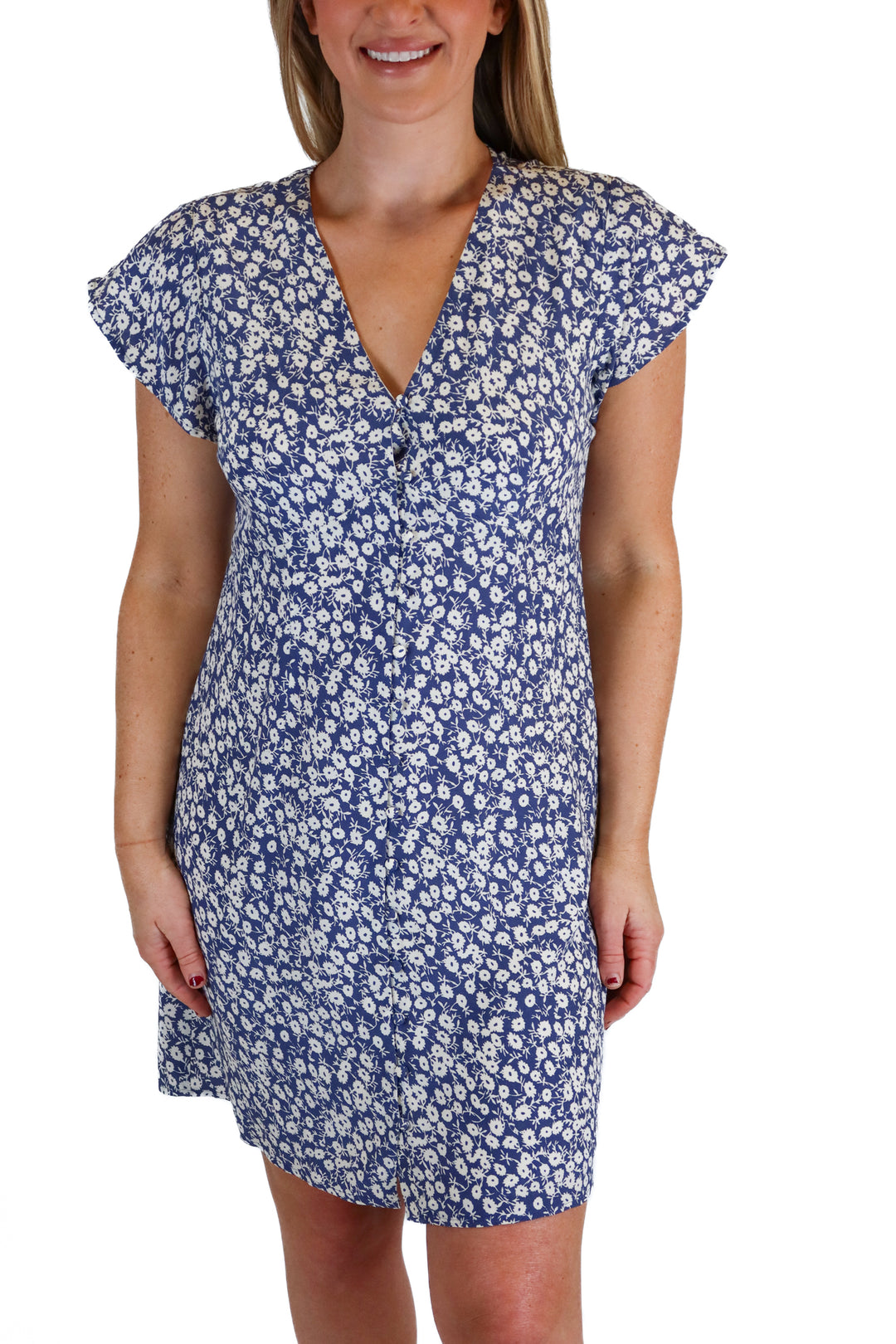 Rails Short-Sleeve Periwinkle Silk Floral Dress (S; retail $298)