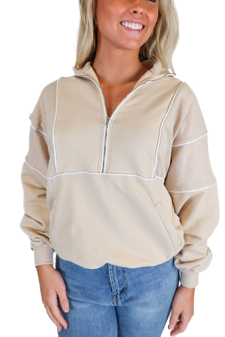 kittenish tan quarter zip sweatshirt (s)