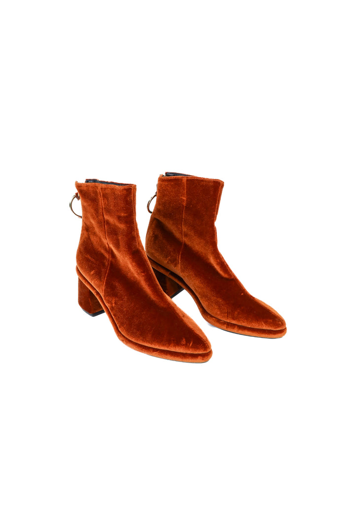 Reike Nen Seoul orange velvet booties NWOT (37.5/ US 7-7.5; retail $395)