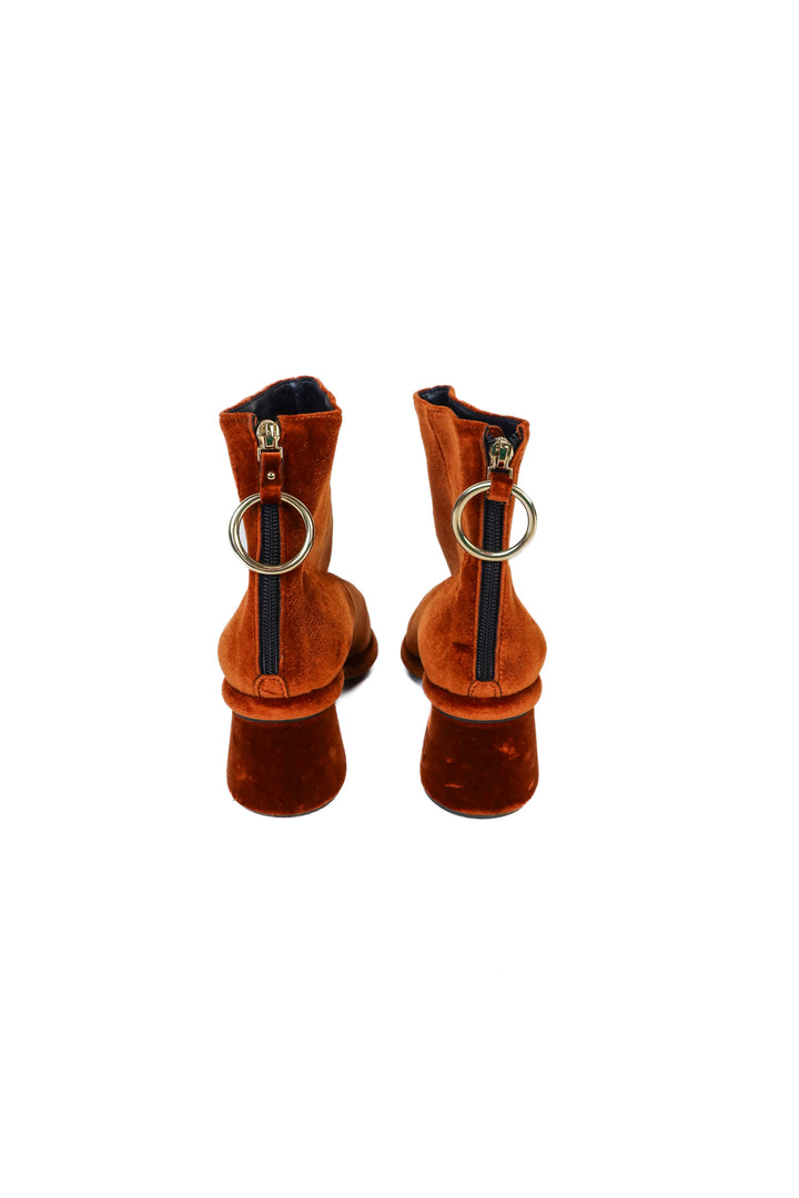 Reike Nen Seoul orange velvet booties NWOT (37.5/ US 7-7.5; retail $395)