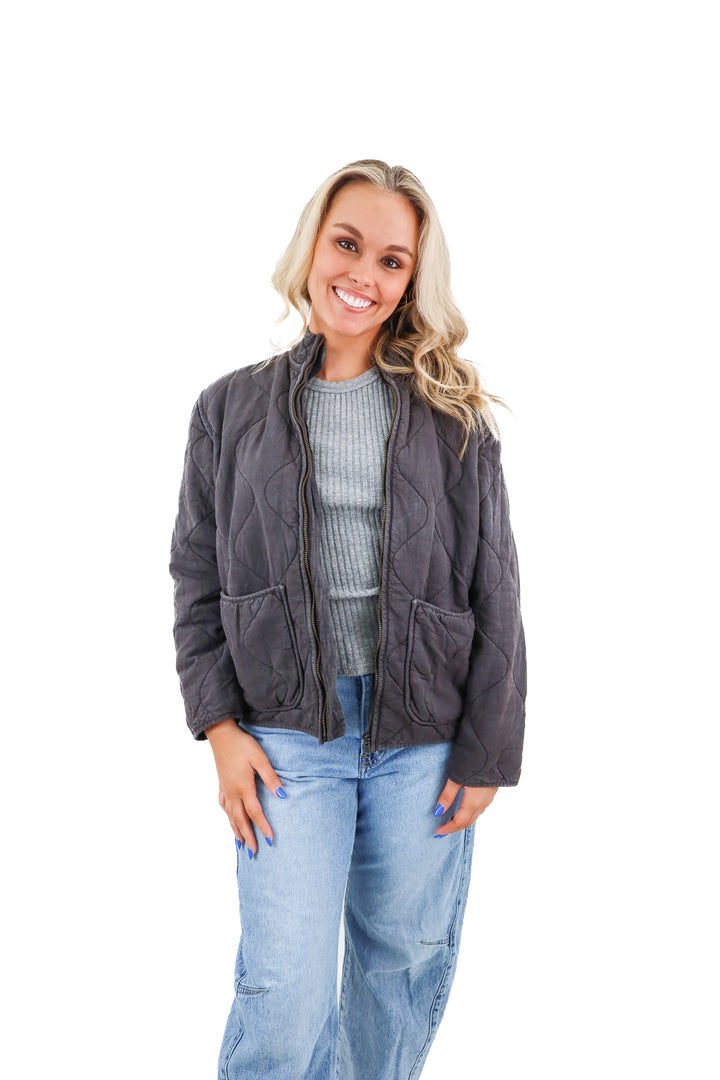 Rails dark grey quilted zip jacket (XS; retail $268)