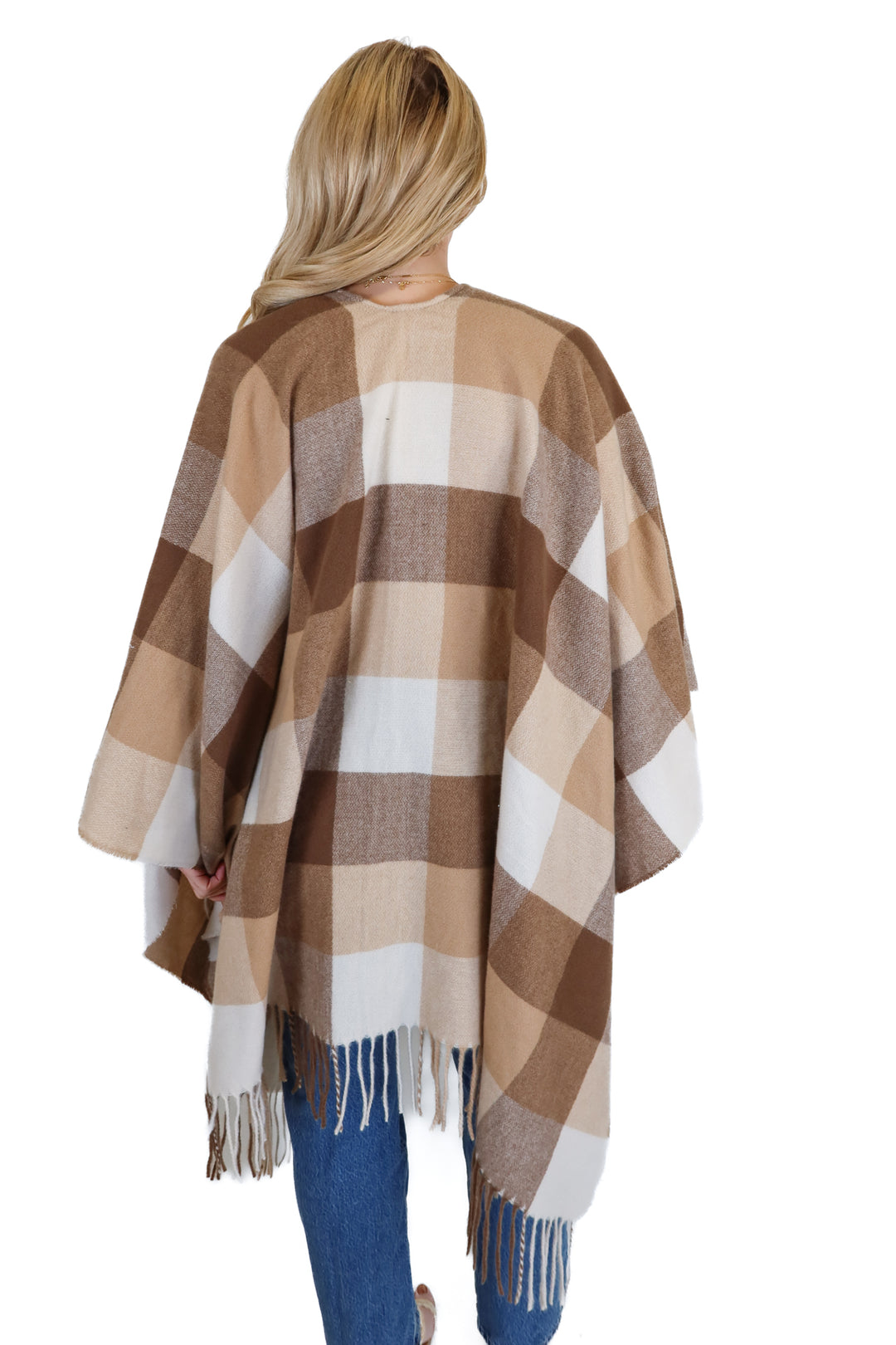 Taupe Plaid Flannel Poncho Wrap (O/S)