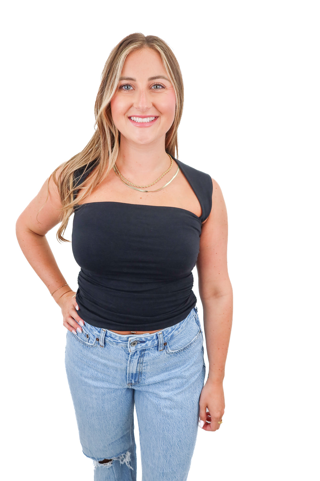 abercrombie & fitch black ruched sleeveless top (s; retail $40)
