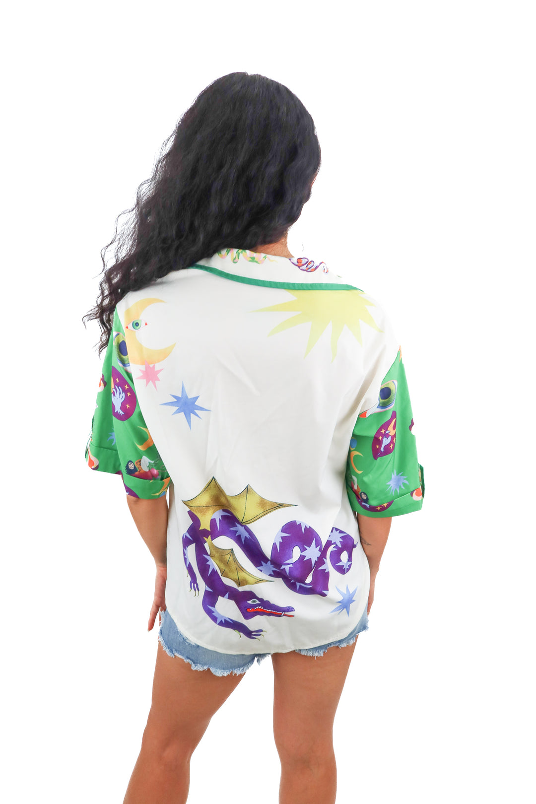 abstract print button up short sleeve top (s)