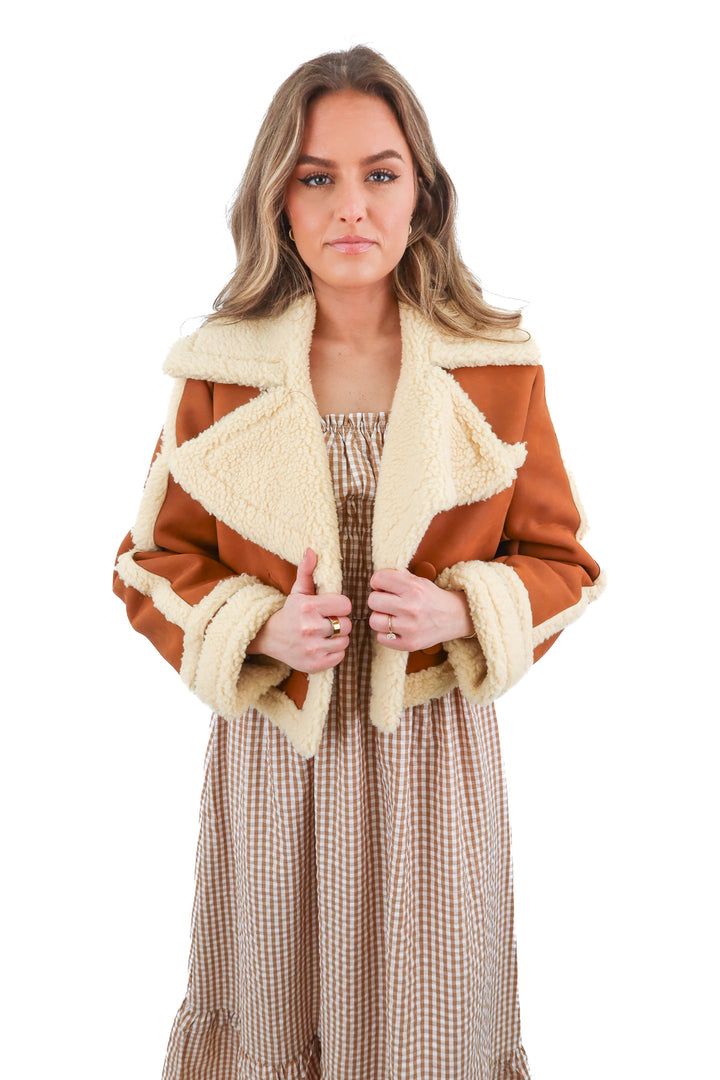lacademie brown sherpa jacket NWT (xs; retail $318)