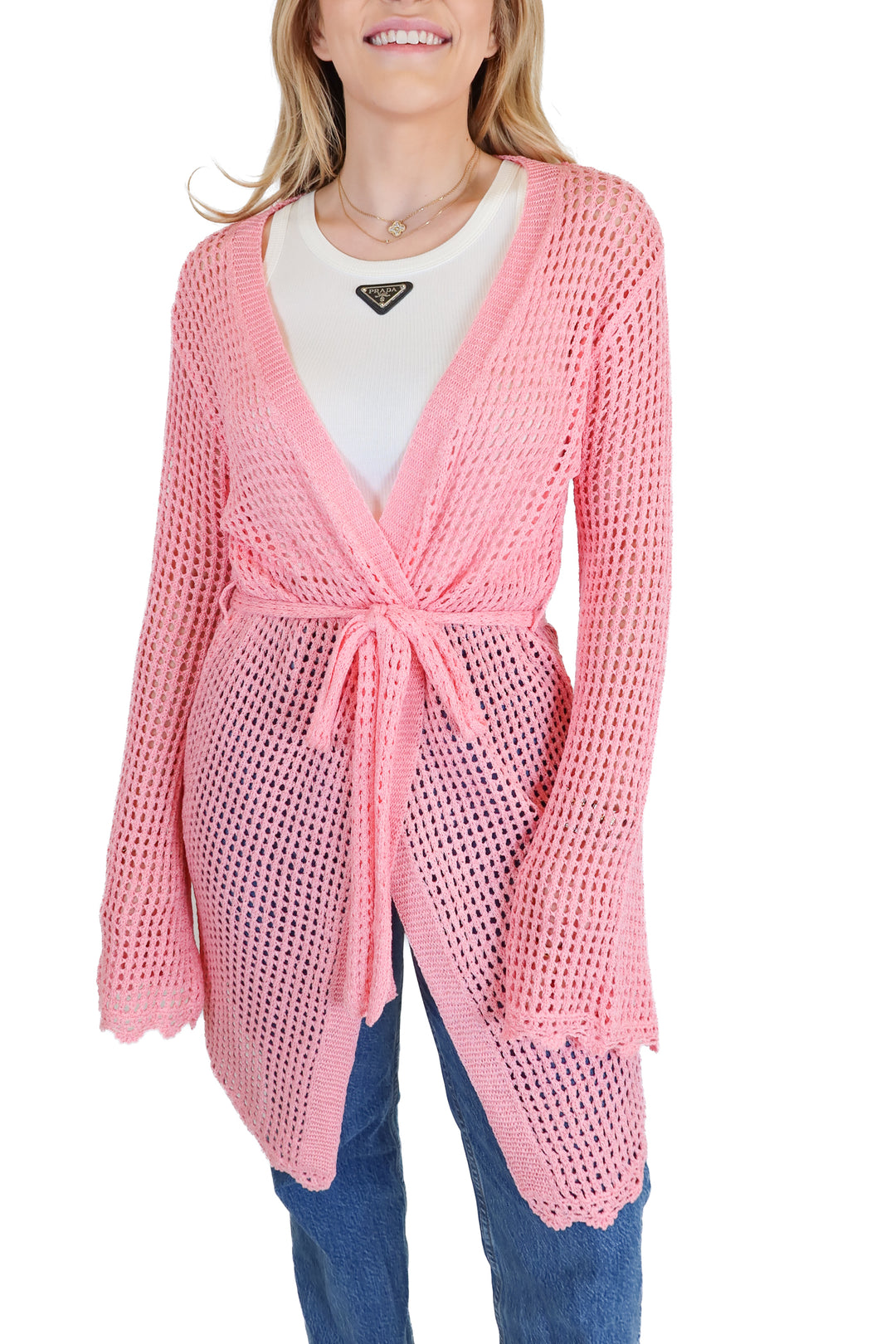 pink lily pink crotchet cardigan (s)