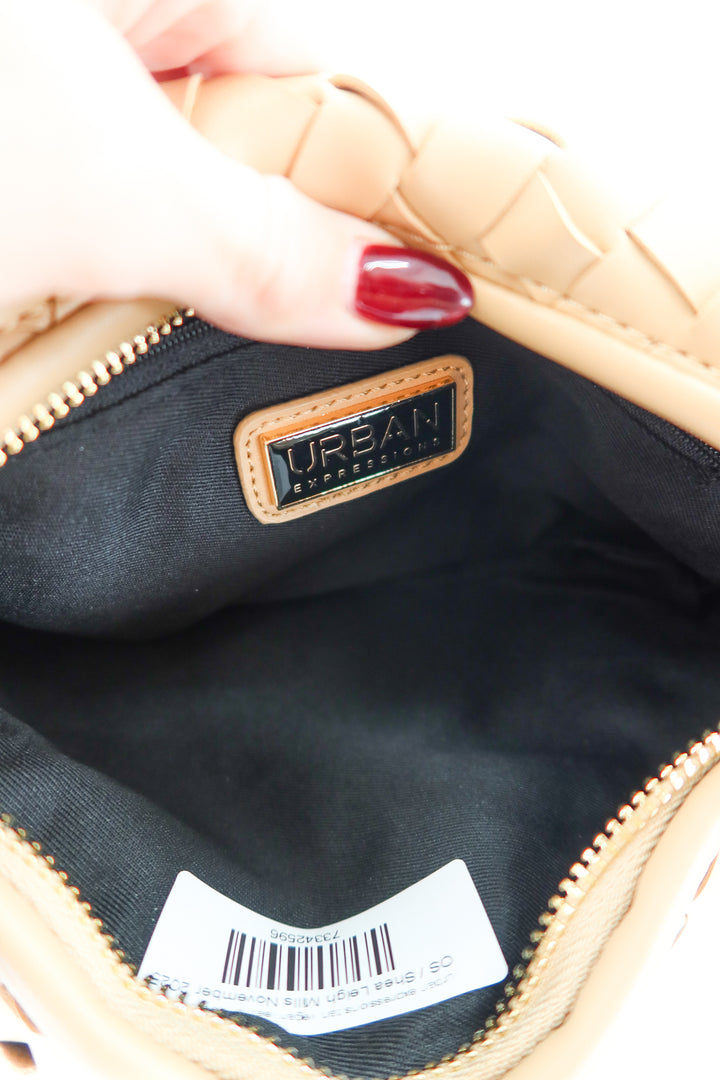 urban expressions tan vegan leather weave knot handbag