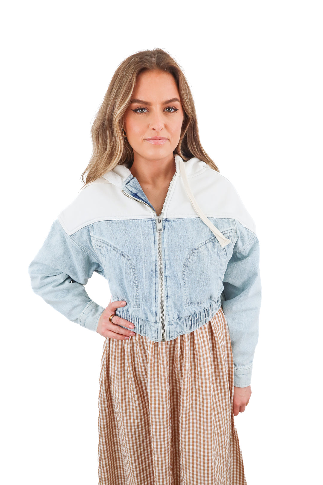 bdg denim/white cropped hoodie (xs)