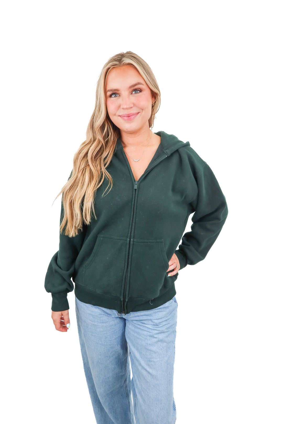 aritzia dark green zip up hoodie (m; retail $98)