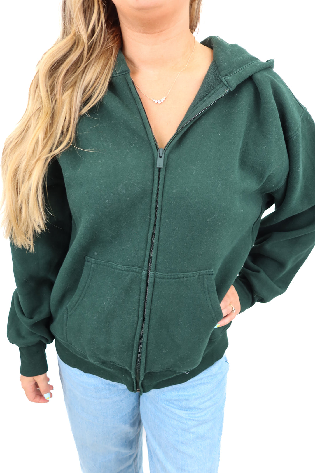 aritzia dark green zip up hoodie (m; retail $98)