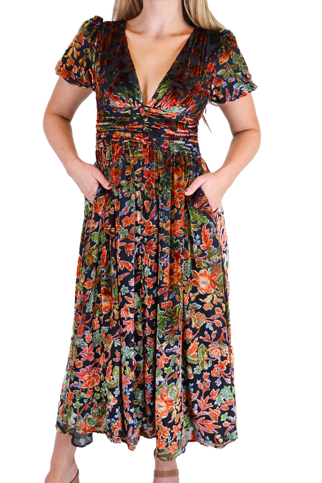 Anthropologie floral velvet midi dress NWT (00; retail $228)