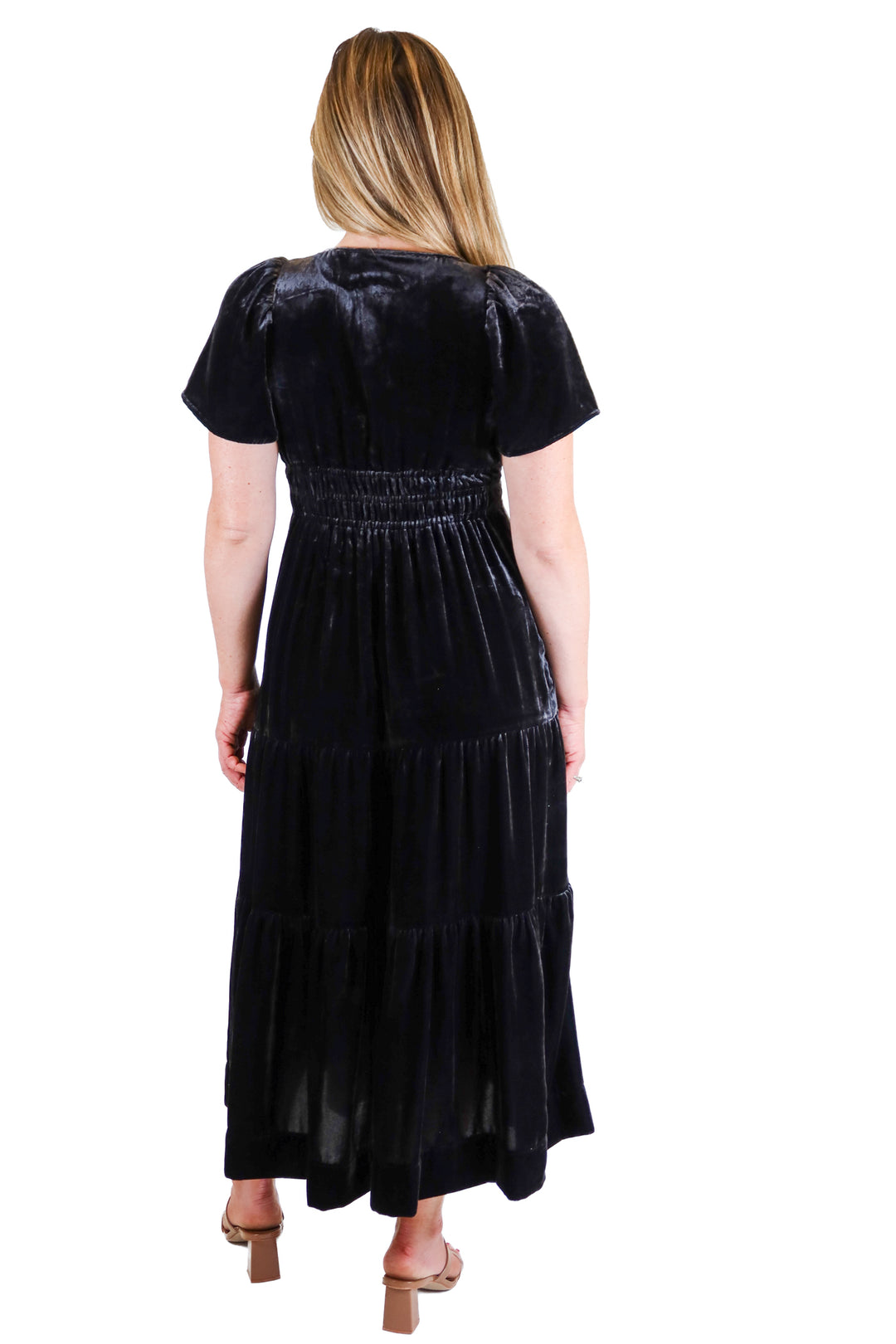 Anthropologie black velvet midi dress NWT (XXS; retail $180)
