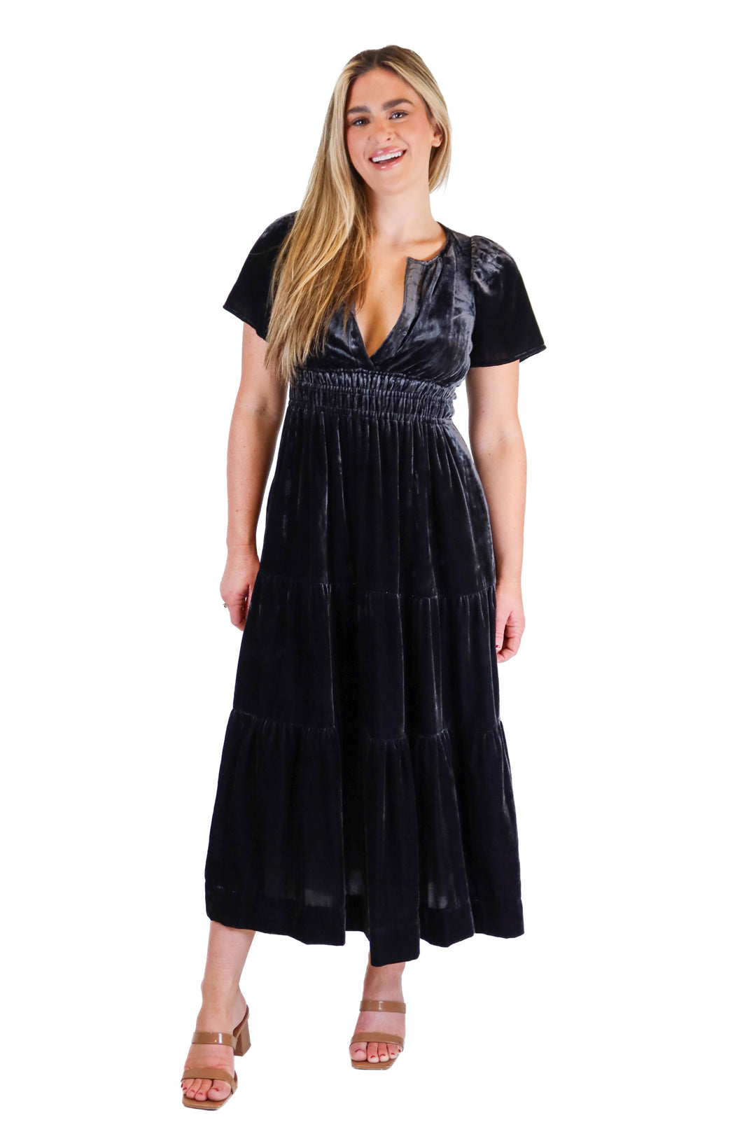 Anthropologie black velvet midi dress NWT (XXS; retail $180)