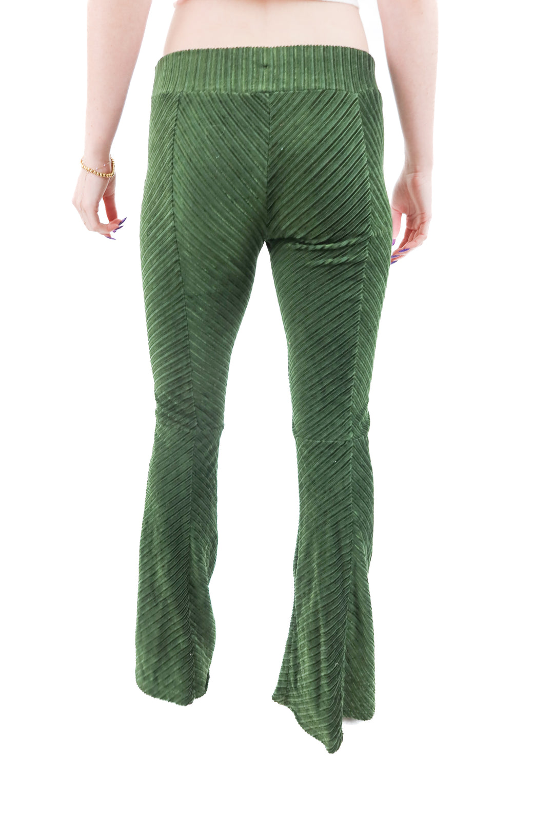 free people green velvet flare pants (XS)