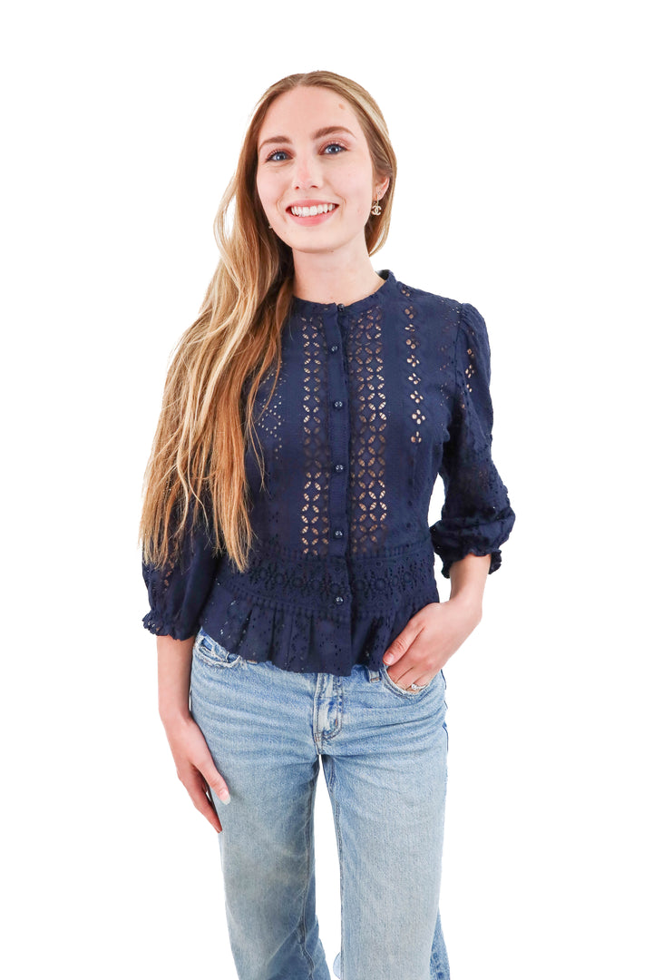 joes navy eyelet top (xs; retail $198)