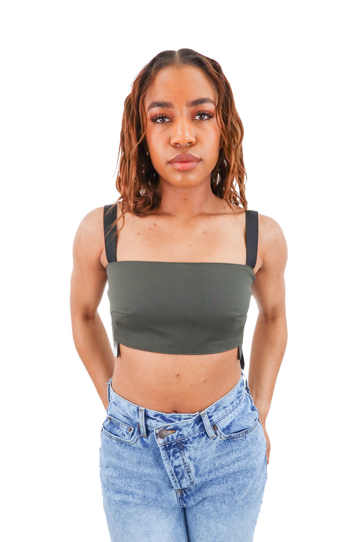 zara black and green cropped tank (s)