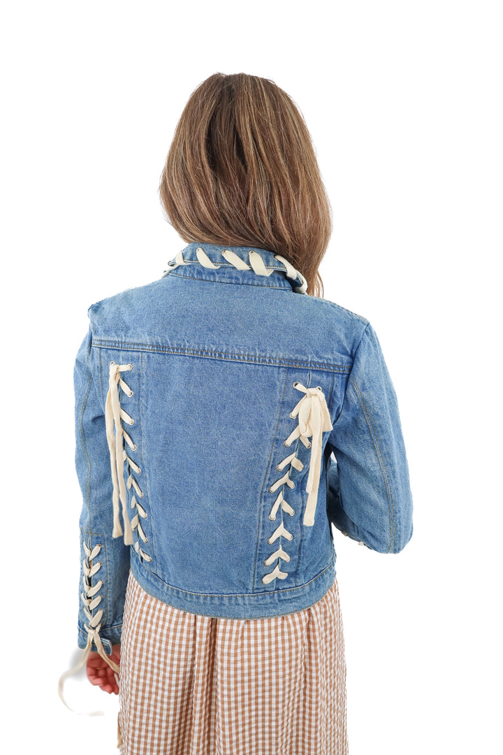 endless rose light wash lace up jacket (xs)