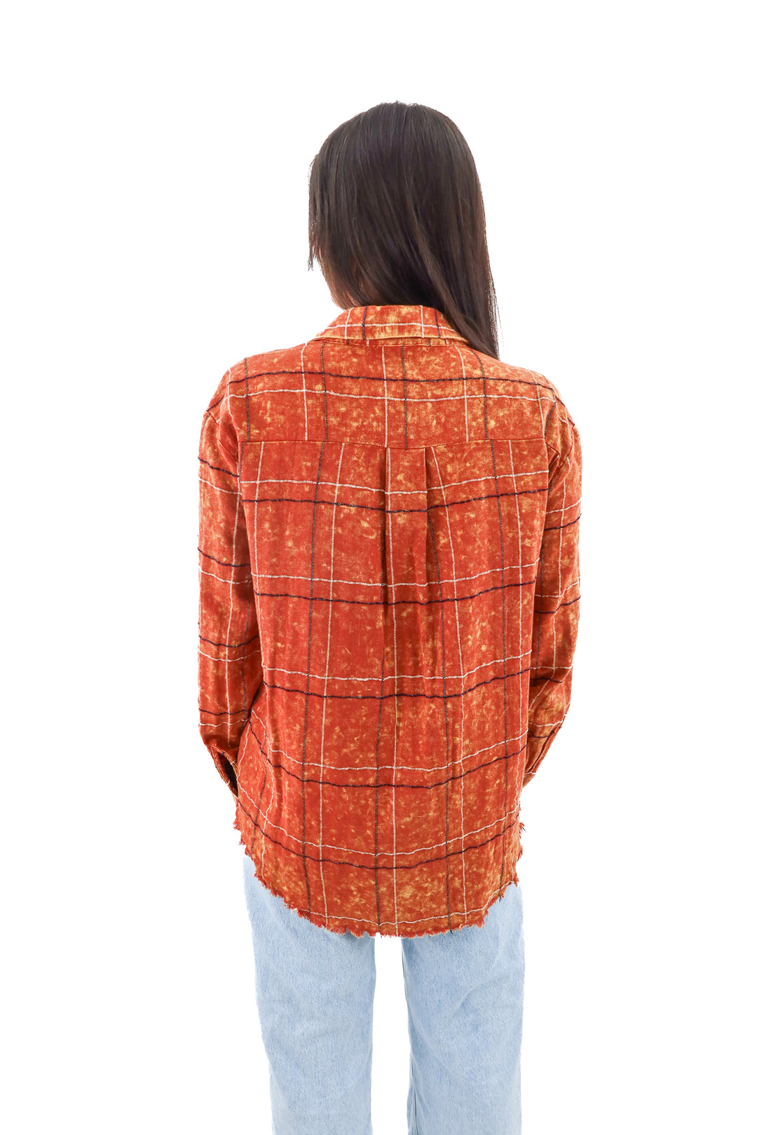 mystree orange plaid button up (m)