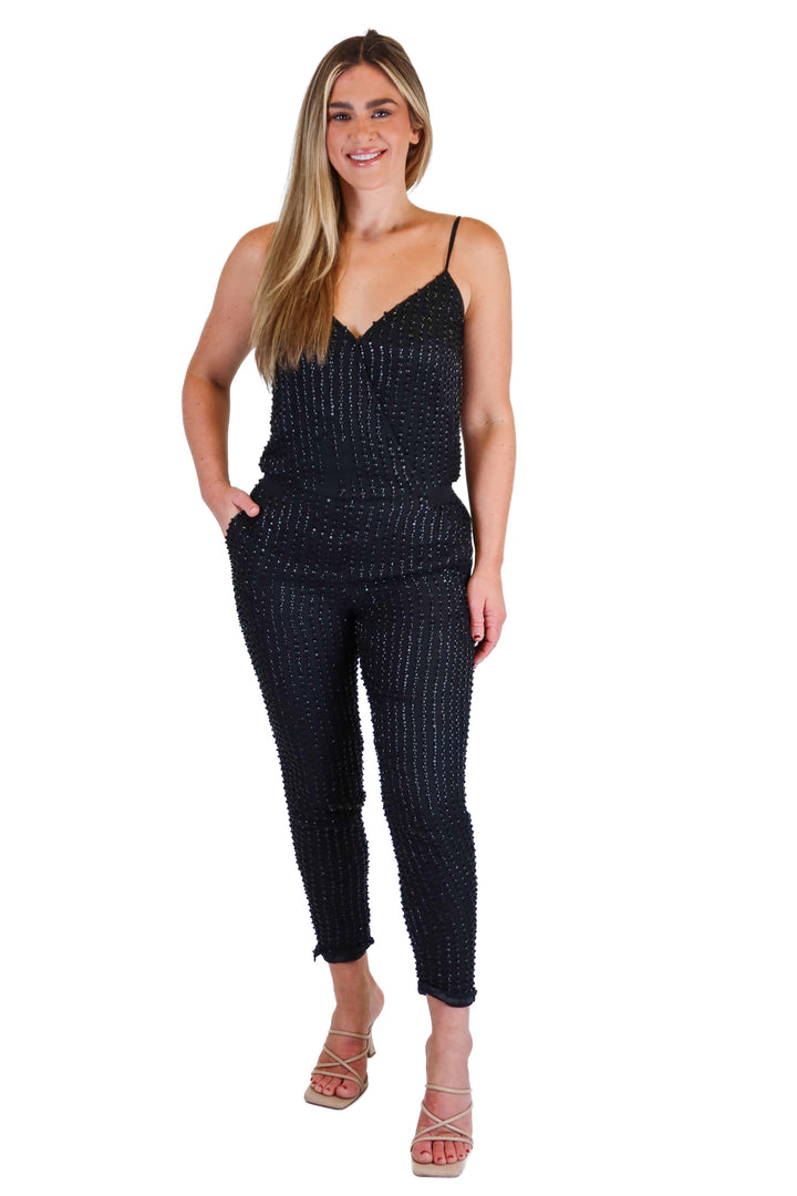 Parker Black Autumn Beaded Silk Jumpsuit (S)*
