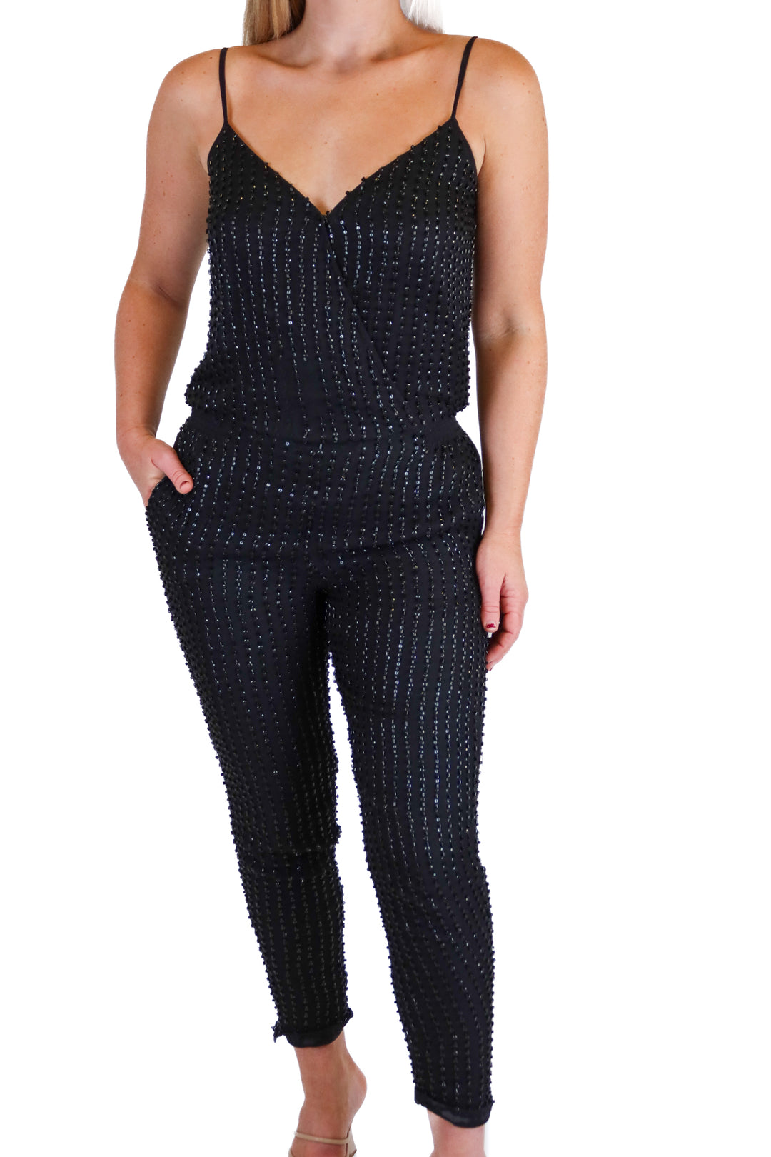 Parker Black Autumn Beaded Silk Jumpsuit (S)*