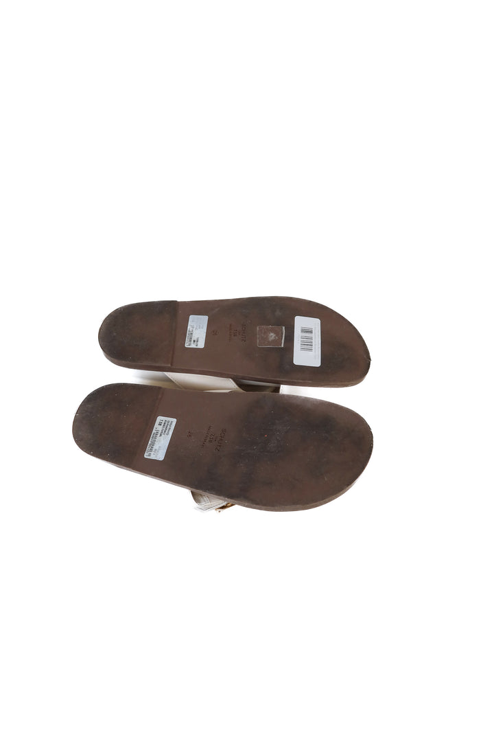 Schutz Cream Leather Bamboo Buckle Sandals (7.5; retail $148)