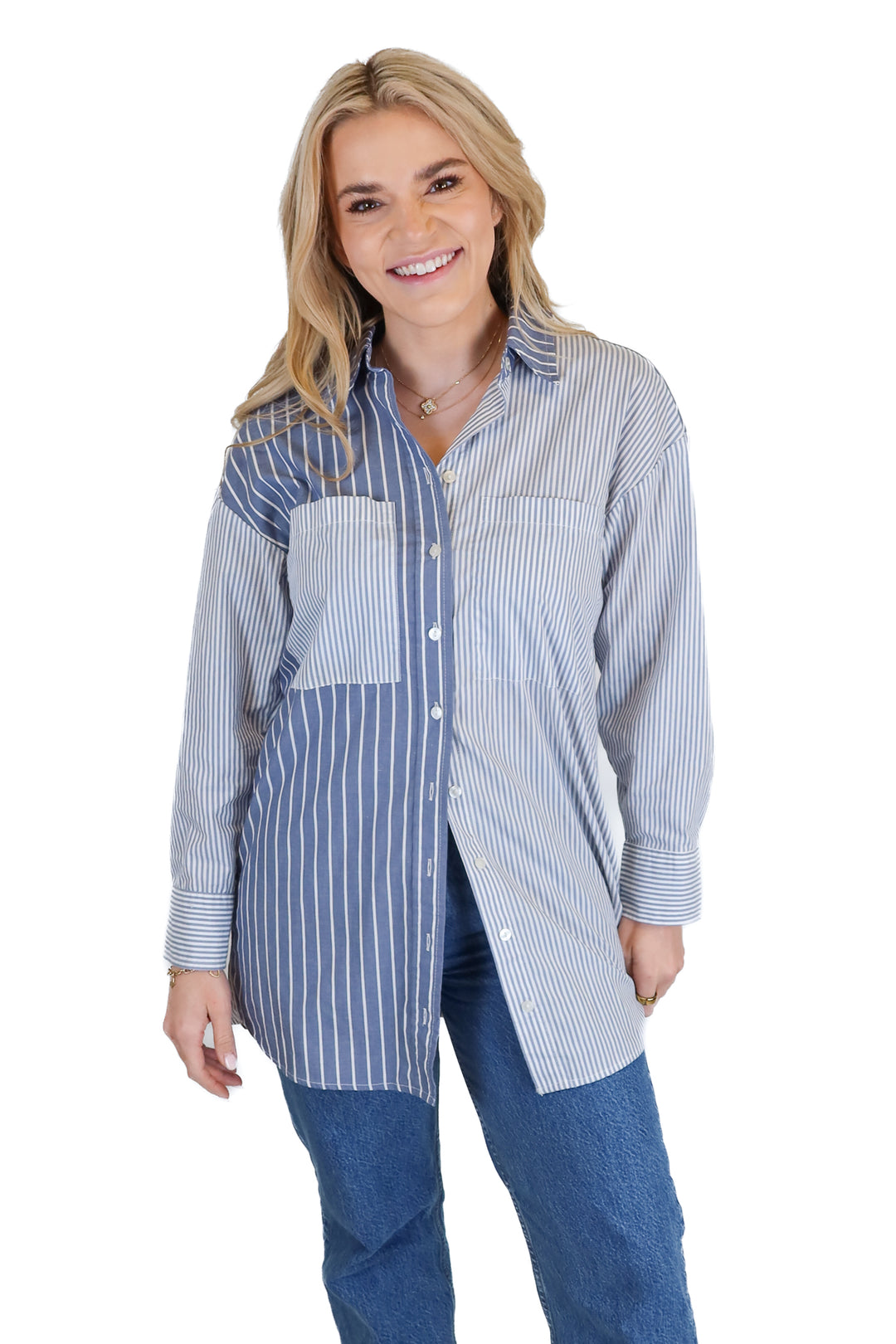 Abercrombie Blue Stripe Oversized Button Down Shirt (XXS)