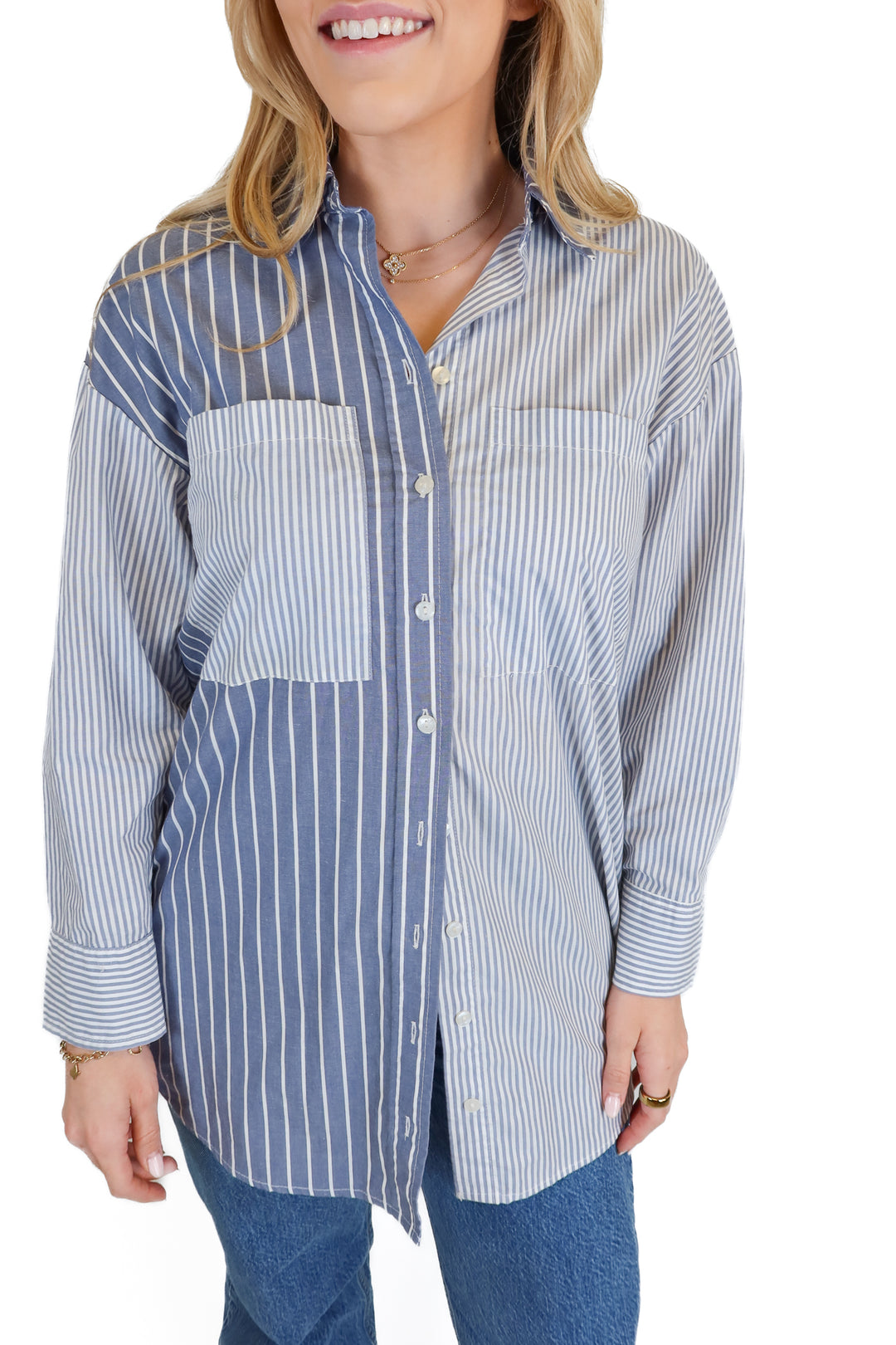 Abercrombie Blue Stripe Oversized Button Down Shirt (XXS)