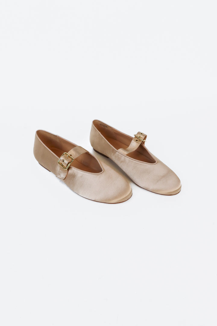 Ann Taylor Pale Gold Satin Mary Janes NWOT (7.5; retail $158)