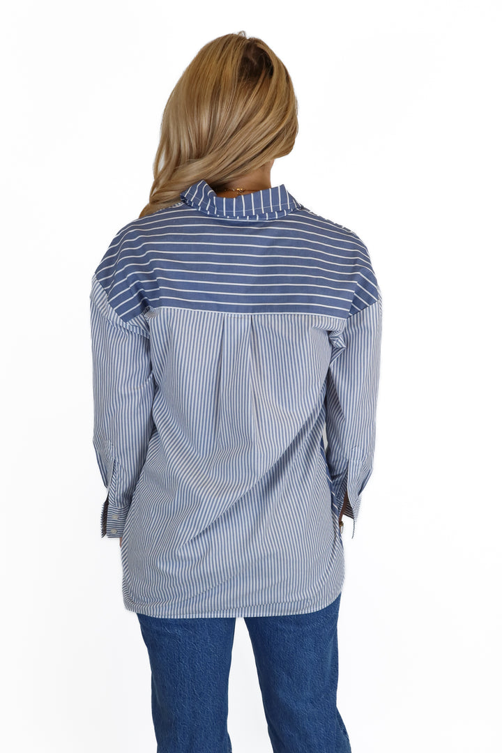 Abercrombie Blue Stripe Oversized Button Down Shirt (XXS)