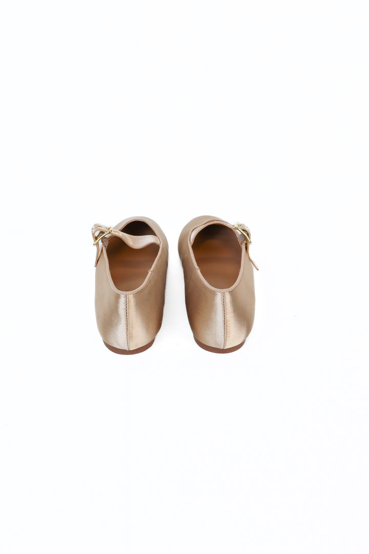 Ann Taylor Pale Gold Satin Mary Janes NWOT (7.5; retail $158)