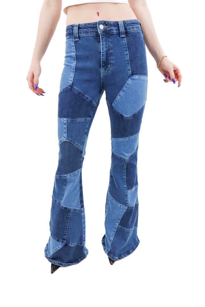 we the free denim patch flare jeans (26; retail $248)