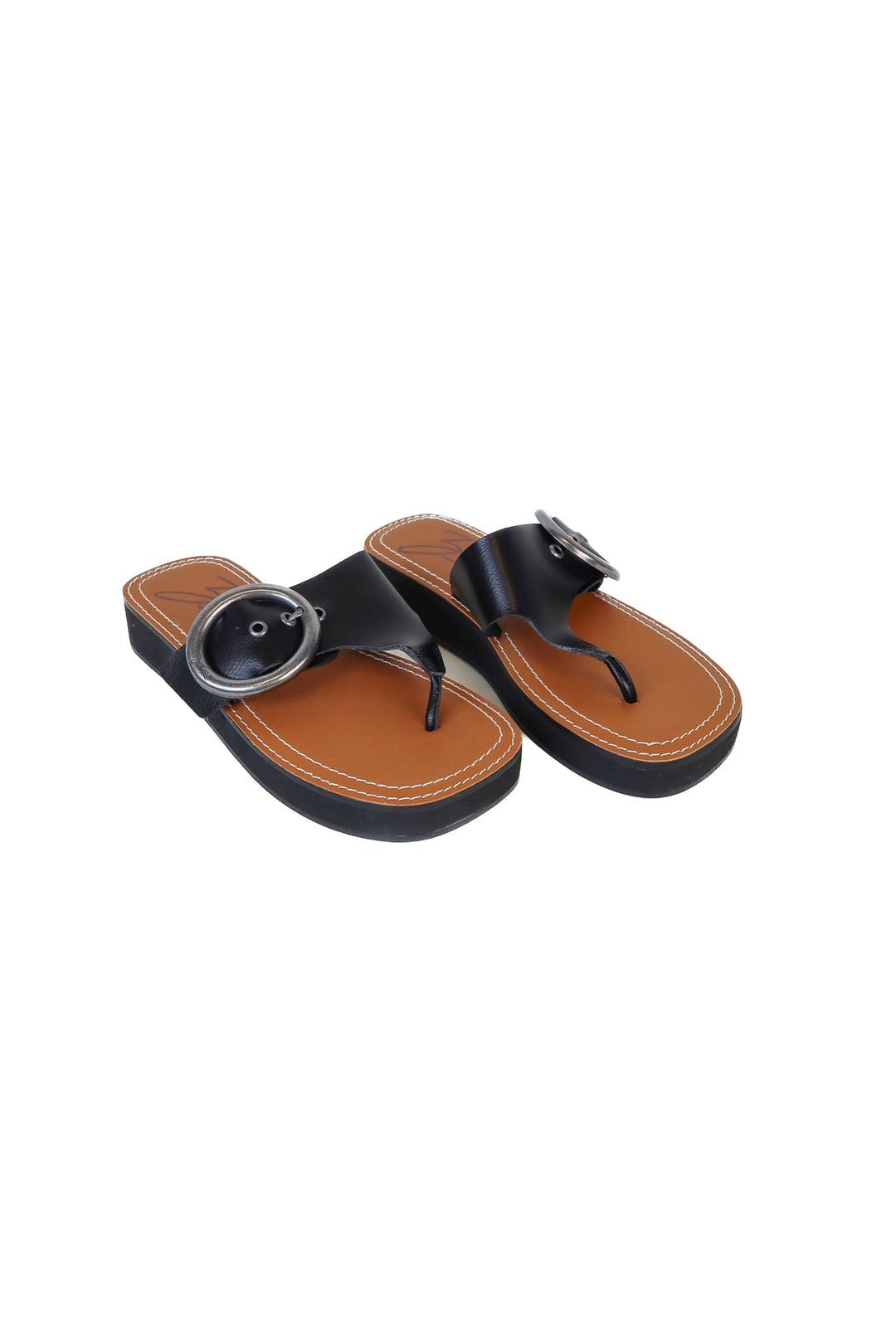 Zodiac Black Big Buckle Thong Sandals NWOT (7.5)