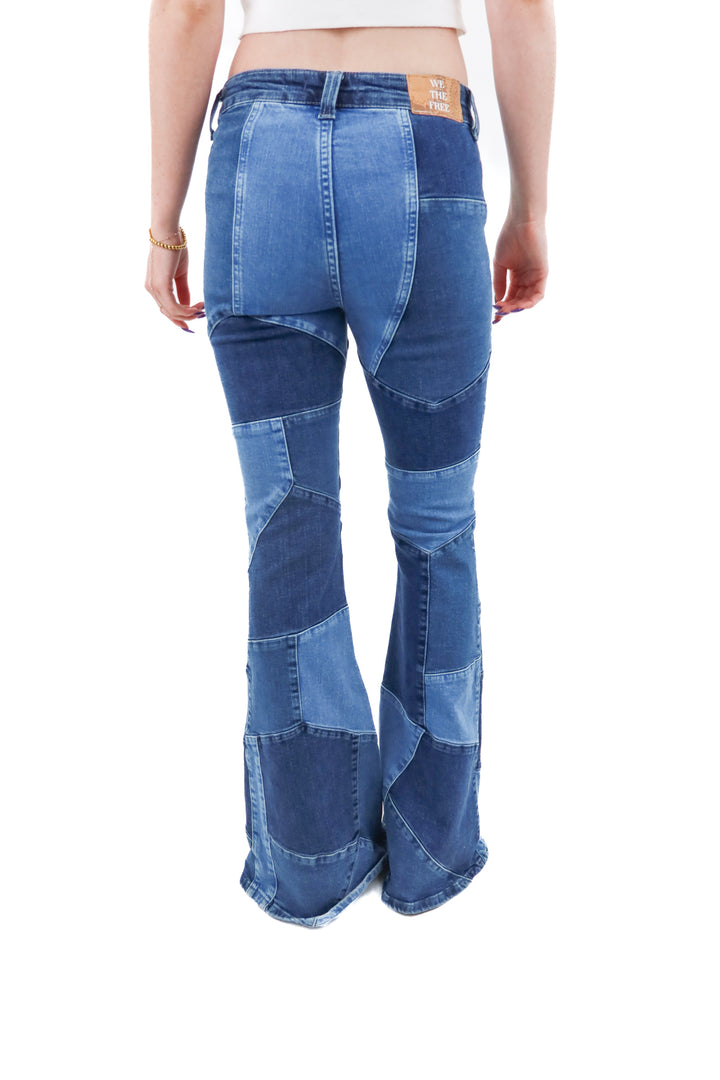 we the free denim patch flare jeans (26; retail $248)