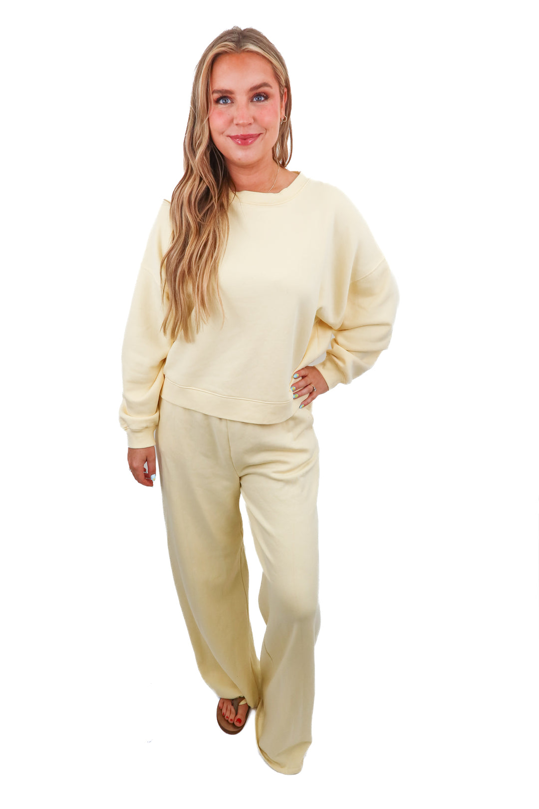 gap butter yellow lounge set (m; retail $110)