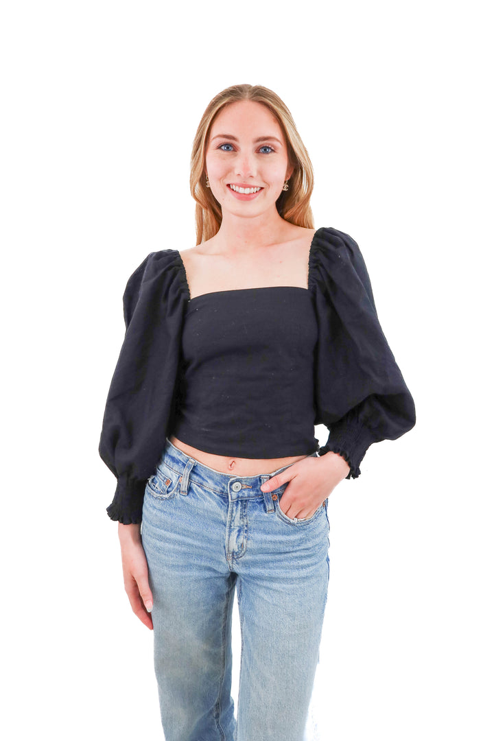 o.p.t black long puff sleeve top (xs)