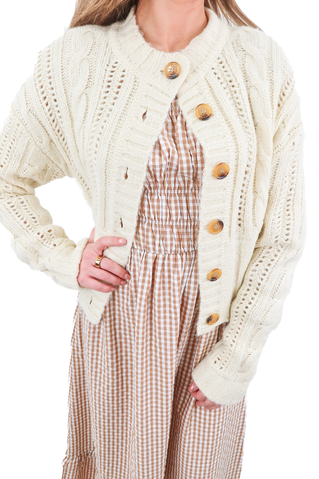 lacademie cream knit cardigan (xs; retail $188)