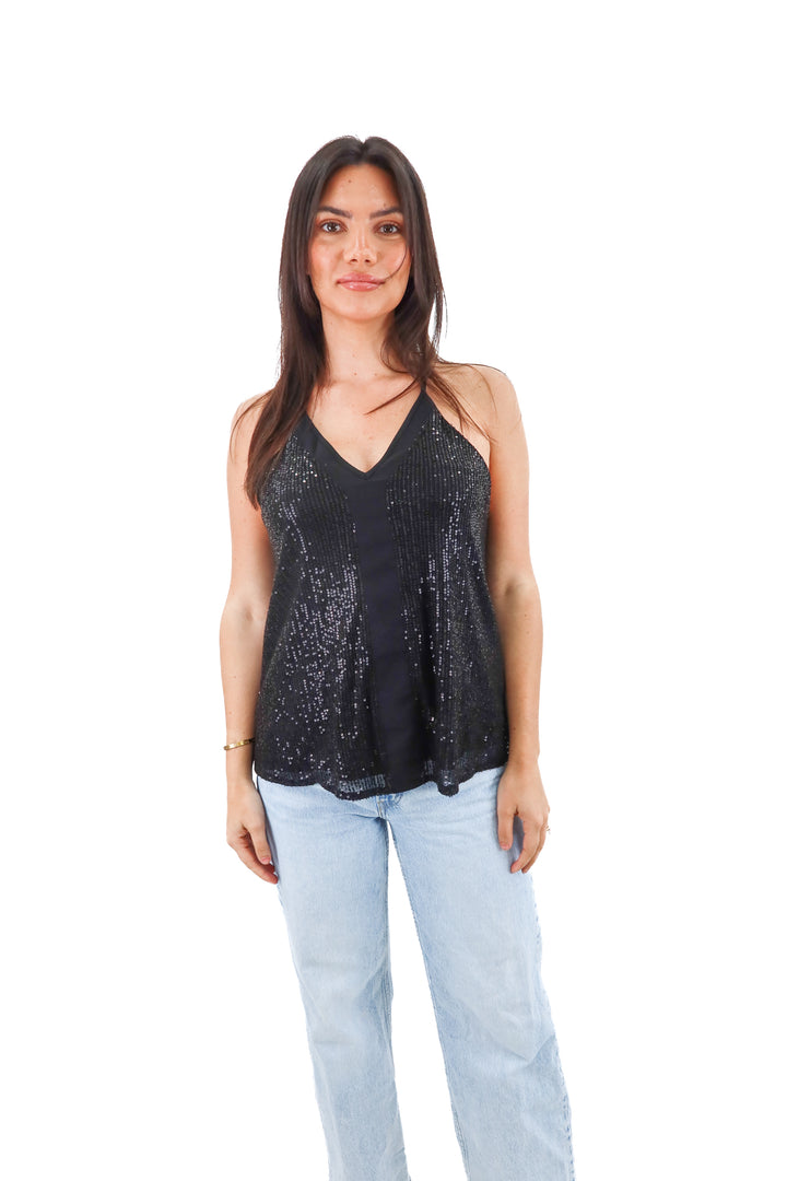 black sequin deep v tank (m)
