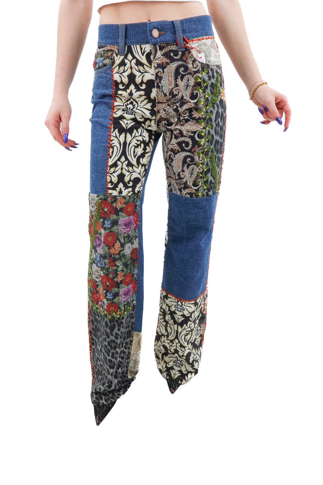 alice + olivia "lola blue/multi jeans" nwt (26; retail $595)