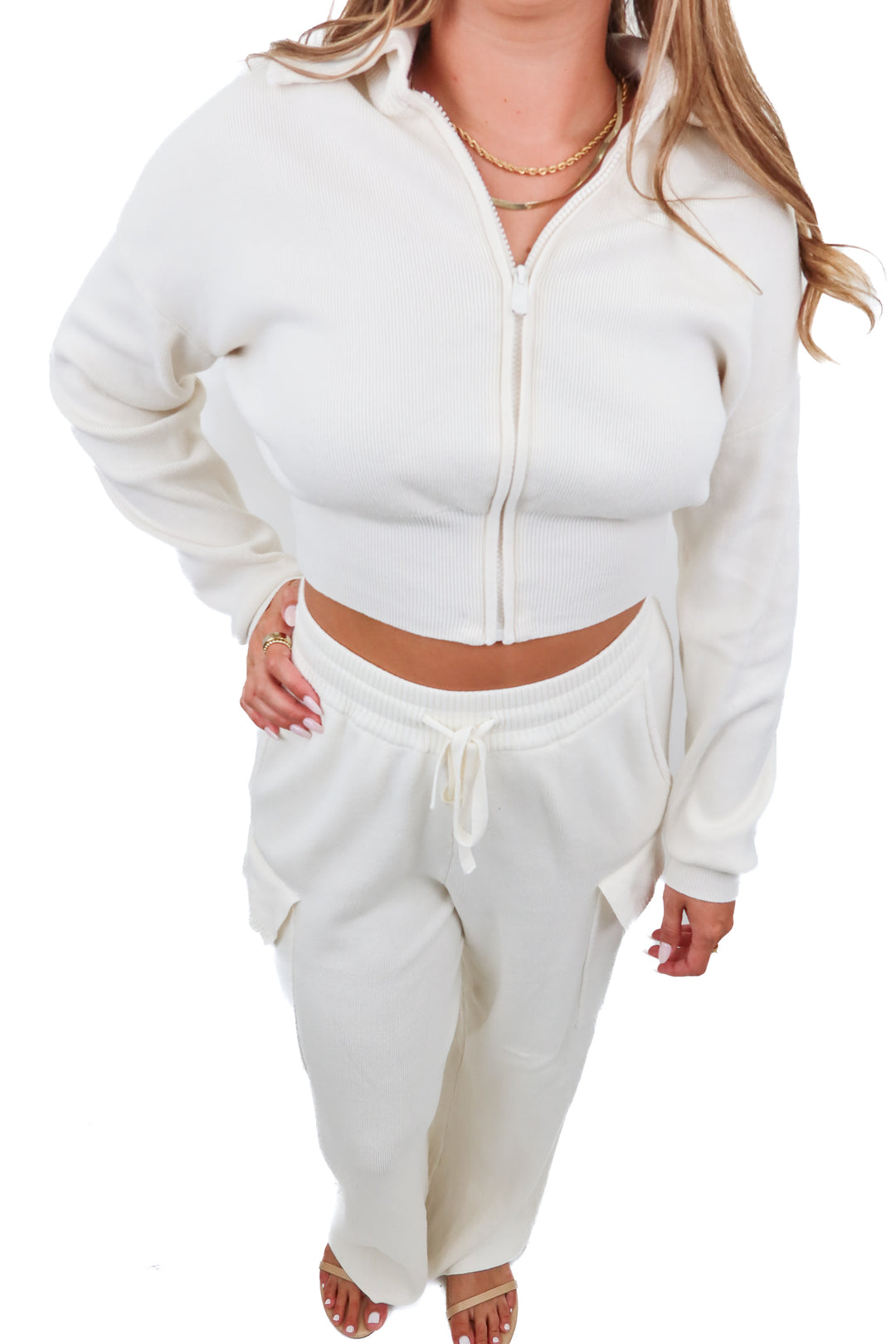 alo cream thick knit lounge set (m*; retail $276)