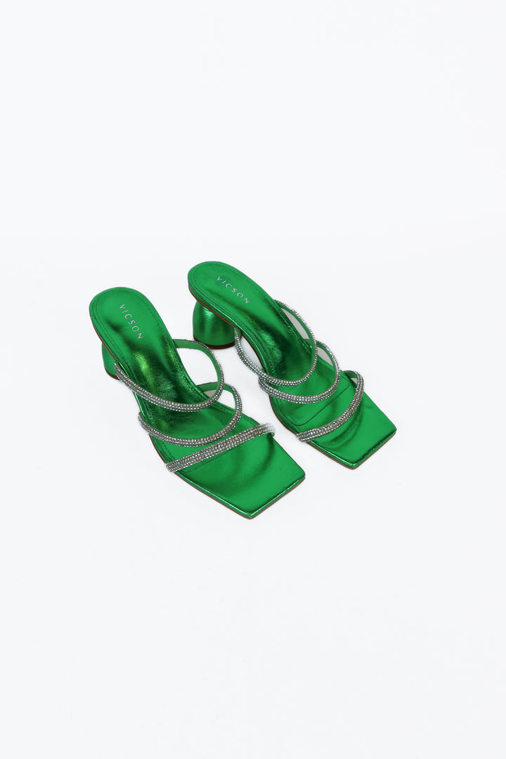 Vicson green rhinestone heels (8; retails for $295)