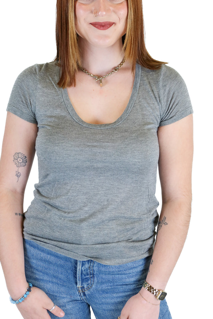 L'Agence Grey Scoop Neck T-Shirt (XS; retail $125)