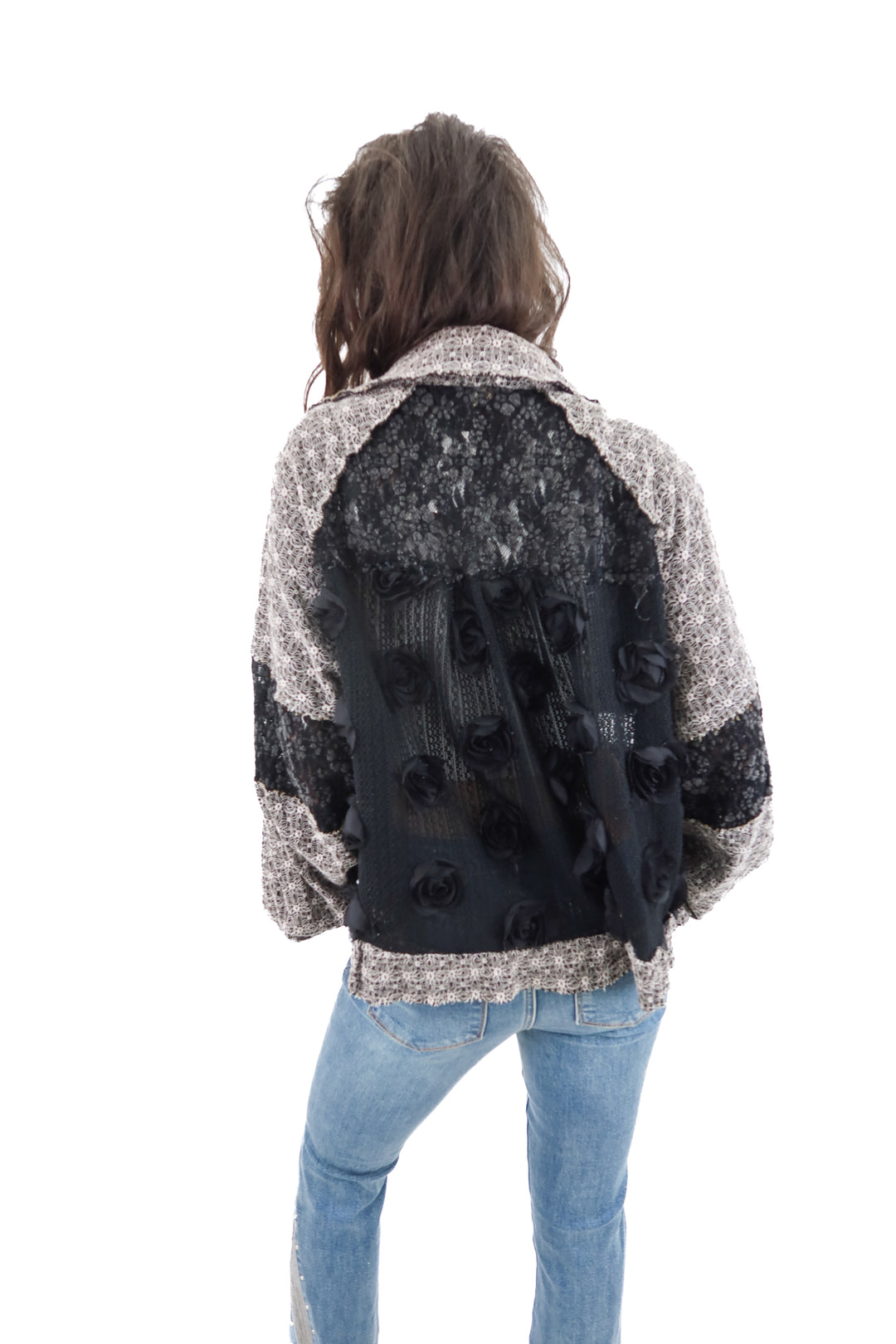 pol black floral button up top (s)