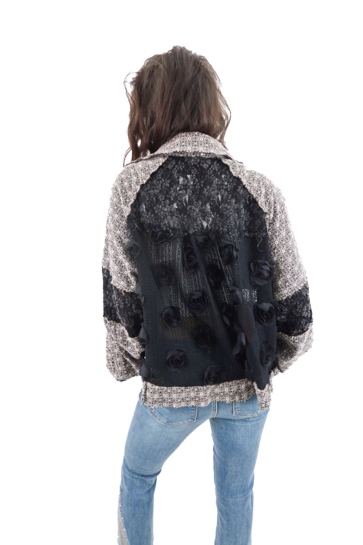 pol black floral button up top (s)