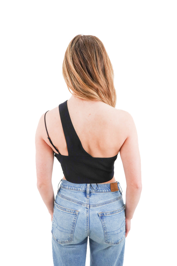 abercrombie and fitch black one shoulder top (xs)