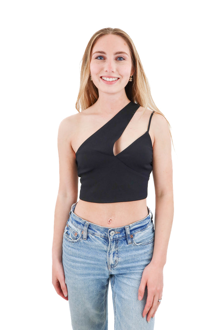 abercrombie and fitch black one shoulder top (xs)