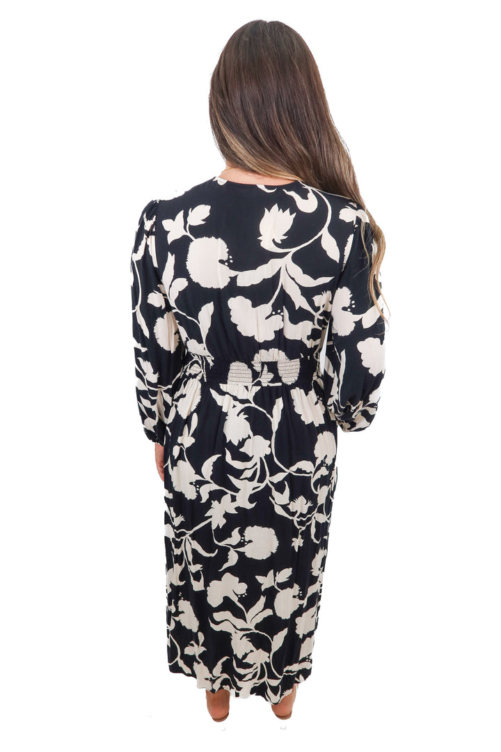 knox rose black/cream floral dress (M)
