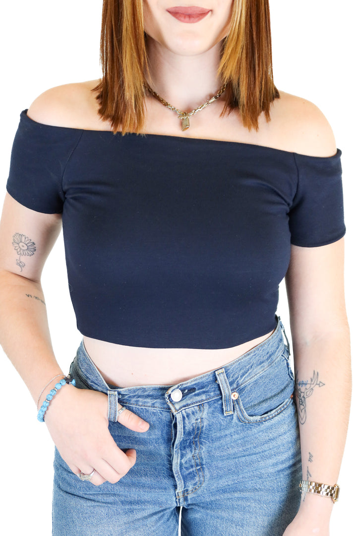 Alice + Olivia Navy Off-the-Shoulder Top (S)
