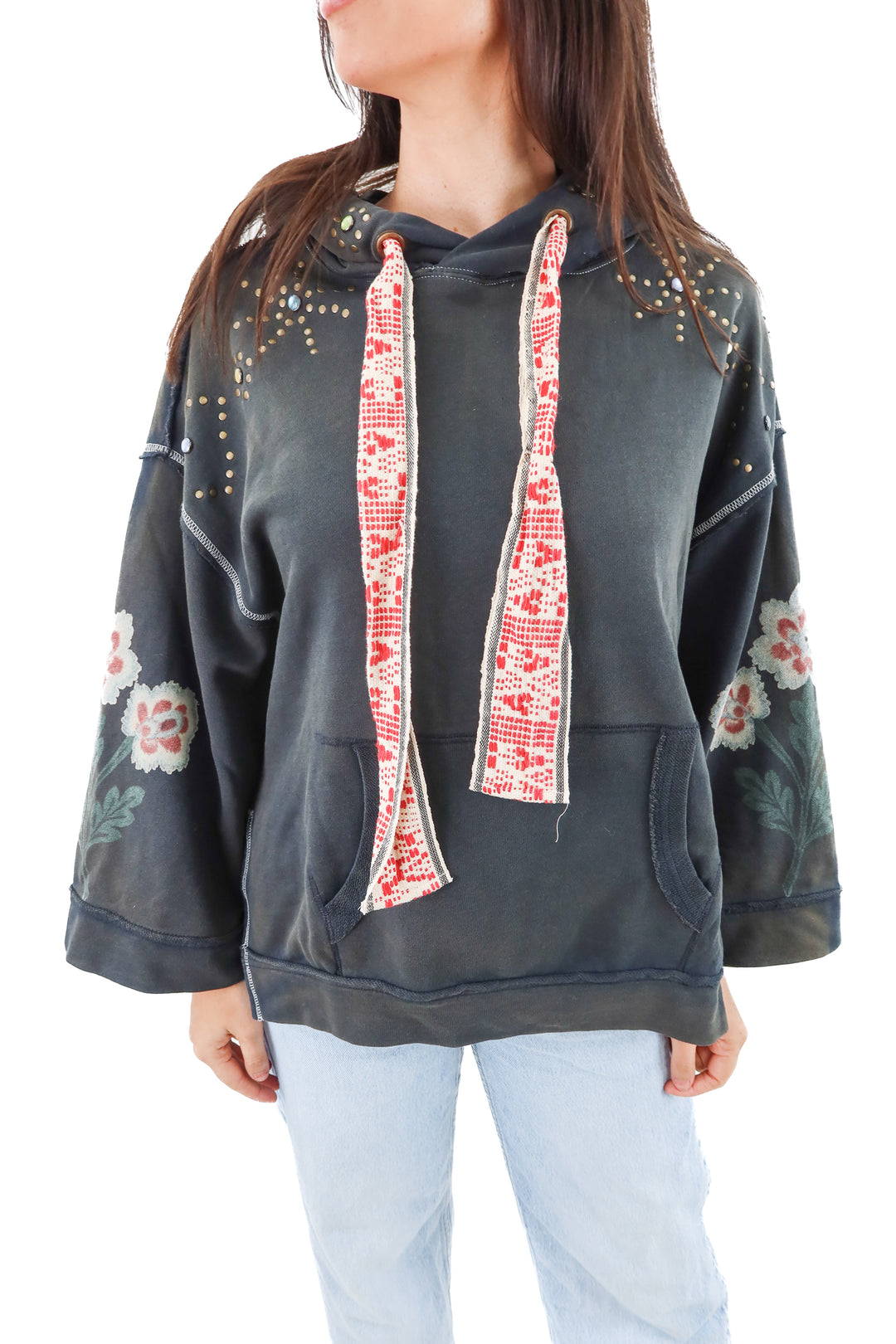 we the free black floral studded sweatshirt nwt (xs; retail $198)